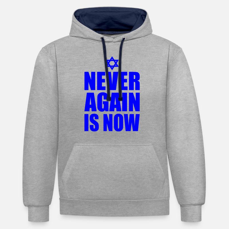 Never again is now - Sweat à capuche contrasté - gris chiné/bleu marine