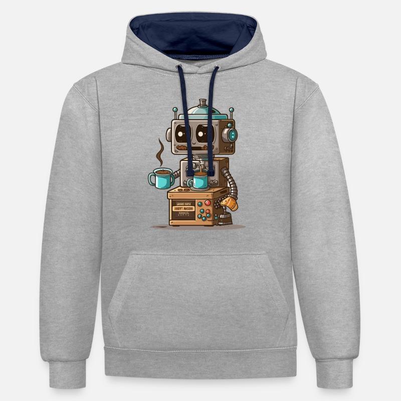 Robot-Café - Sweat à capuche contrasté - gris chiné/bleu marine