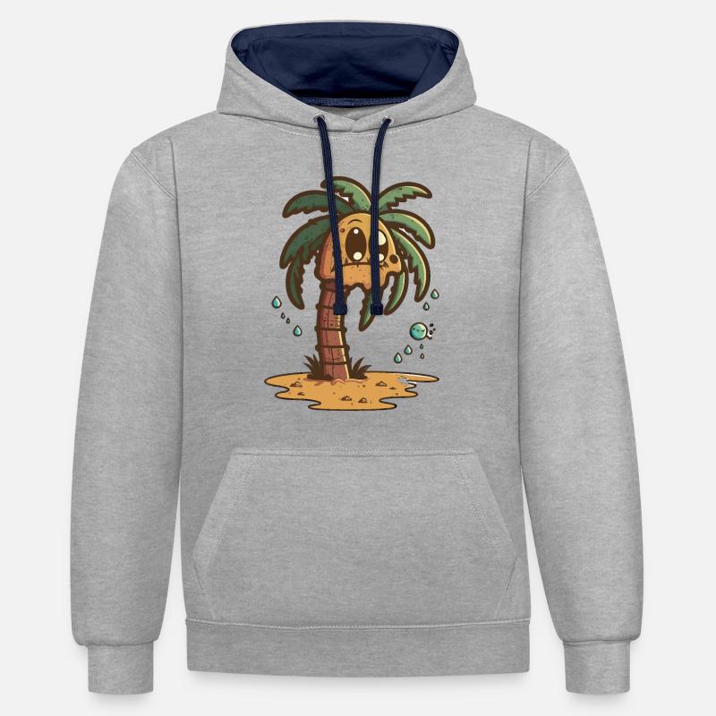 Le rêveur de l’île - Sweat à capuche contrasté - gris chiné/bleu marine