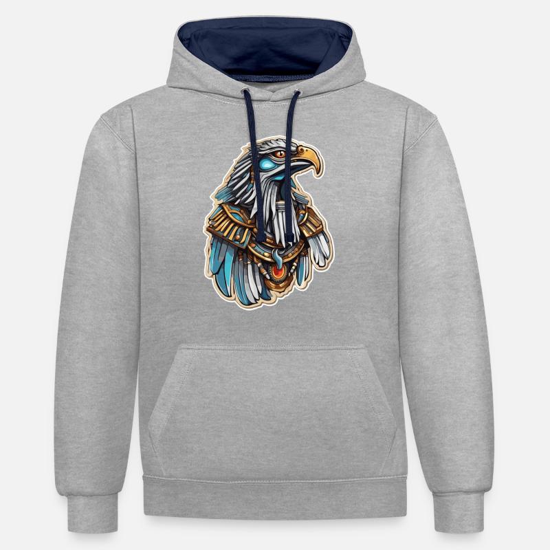 Egypte / Pharaon / Momies / Hiéroglyphes / Sphinx - Sweat à capuche contrasté - gris chiné/bleu marine