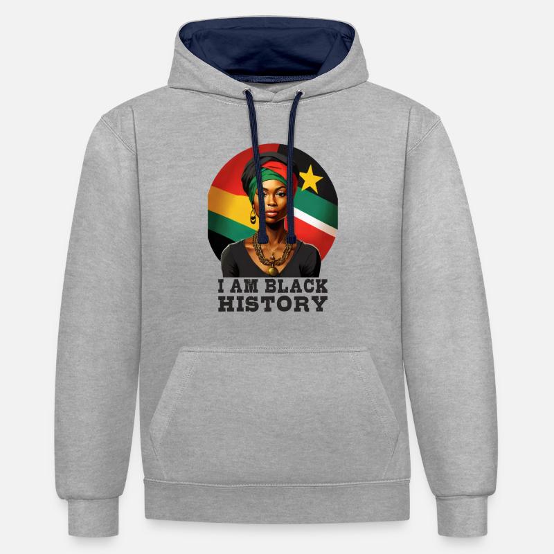 Je suis l’histoire des Noirs - Sweat à capuche contrasté - gris chiné/bleu marine