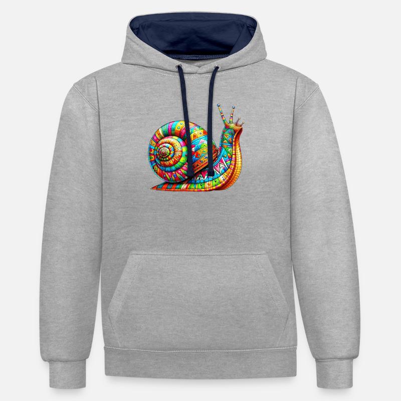Escargot - Sweat à capuche contrasté - gris chiné/bleu marine
