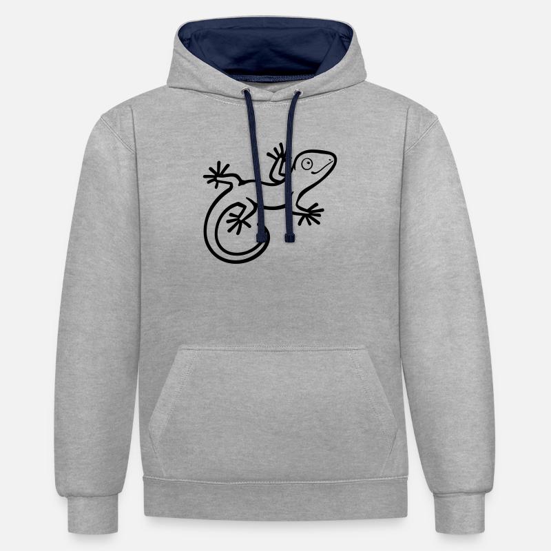 Eidechse - Kontrast-Hoodie - Grau meliert/Navy