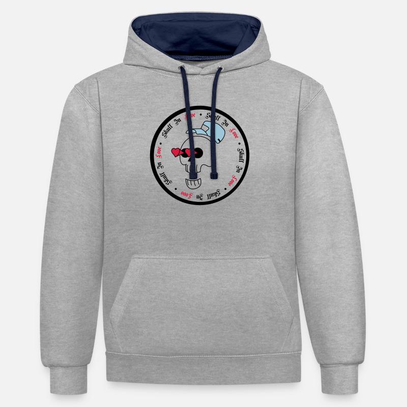 crâne dans l'amour - halloweem - crâne - Sweat à capuche contrasté - gris chiné/bleu marine