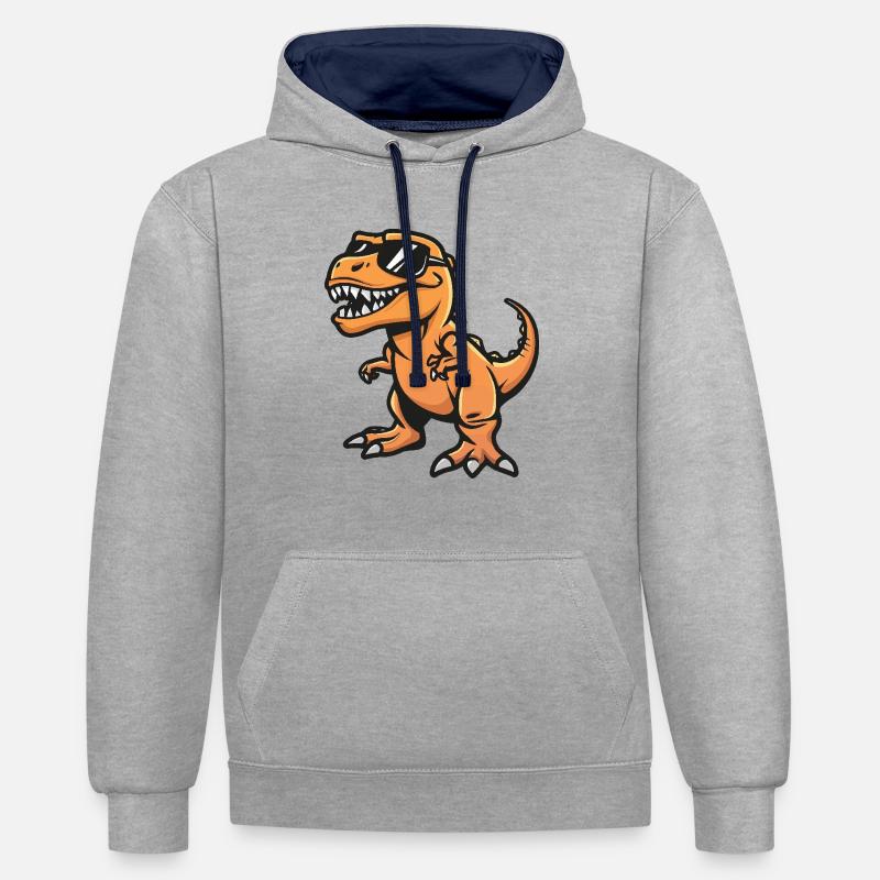 Dinosaurier T-Rex Cool Comic - Kontrast-Hoodie - Grau meliert/Navy