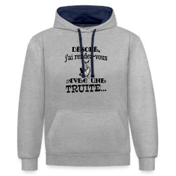 truite - Sweat à capuche contrasté - gris chiné/bleu marine - Devant - Liana (172cm) & Jaron (178cm)