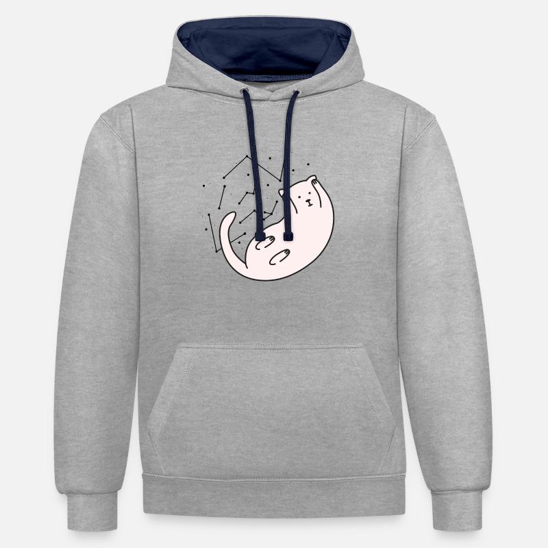 Space Cat version 2 - Sweat à capuche contrasté - gris chiné/bleu marine