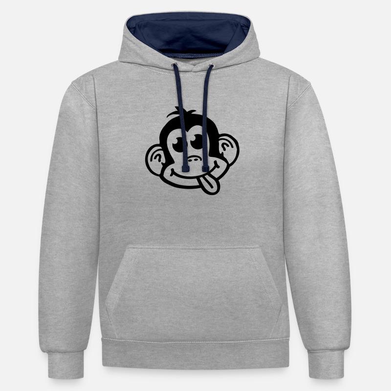 affe_crazy_smiley_a1 - Sweat à capuche contrasté - gris chiné/bleu marine