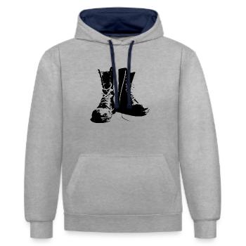 Punks Stiefel - Kontrast-Hoodie - Grau meliert/Navy - Vorne - Liana (172cm) & Jaron (178cm)
