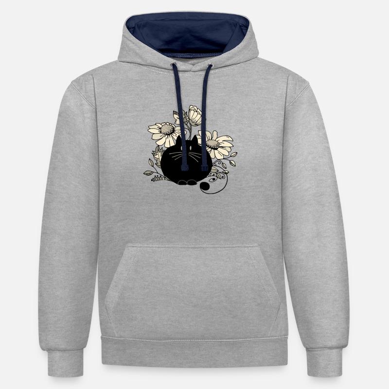 Chat - Sweat à capuche contrasté - gris chiné/bleu marine