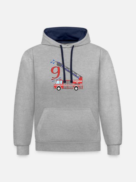 Fire engine 9th birthday - Contrast hoodie - heather grey/navy