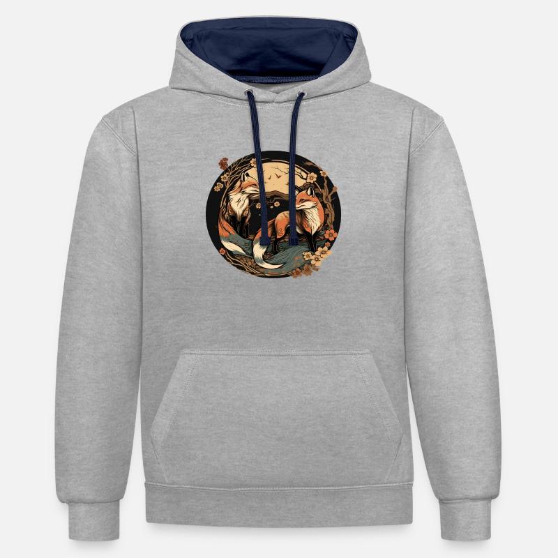 fox 3 - Sweat à capuche contrasté - gris chiné/bleu marine