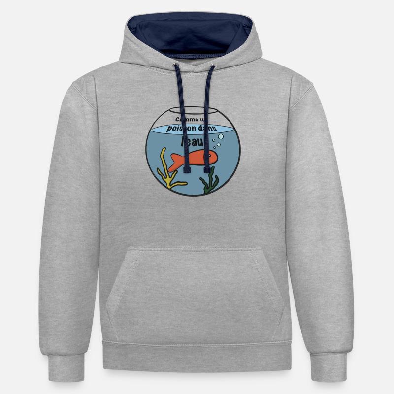Comme un poisson dans l'eau - Sweat à capuche contrasté - gris chiné/bleu marine