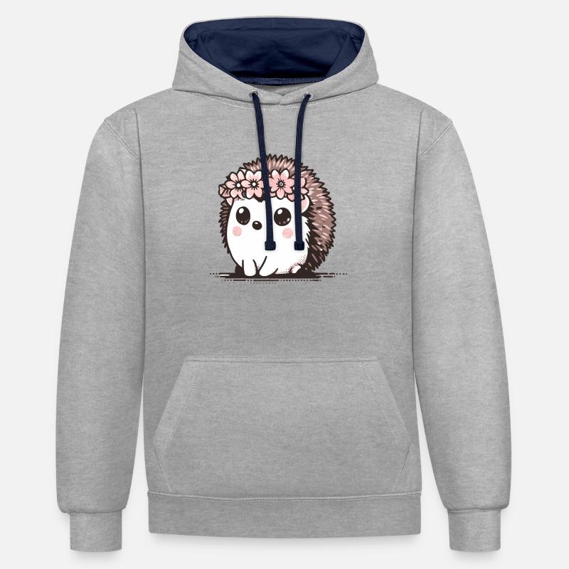 hérisson doux - Sweat à capuche contrasté - gris chiné/bleu marine
