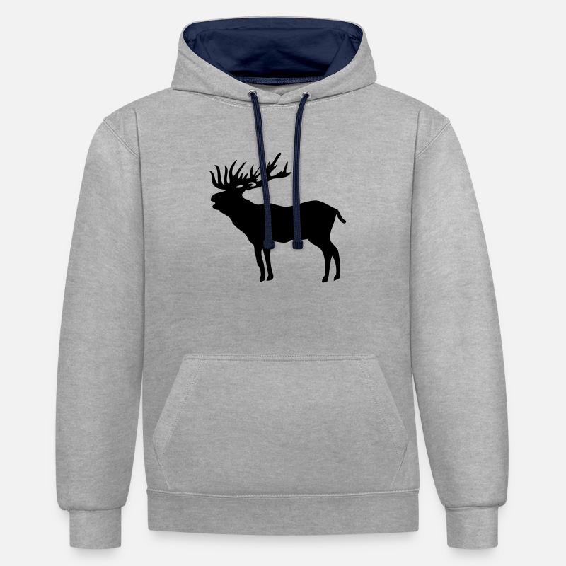 Silhouette de cerf - Sweat à capuche contrasté - gris chiné/bleu marine