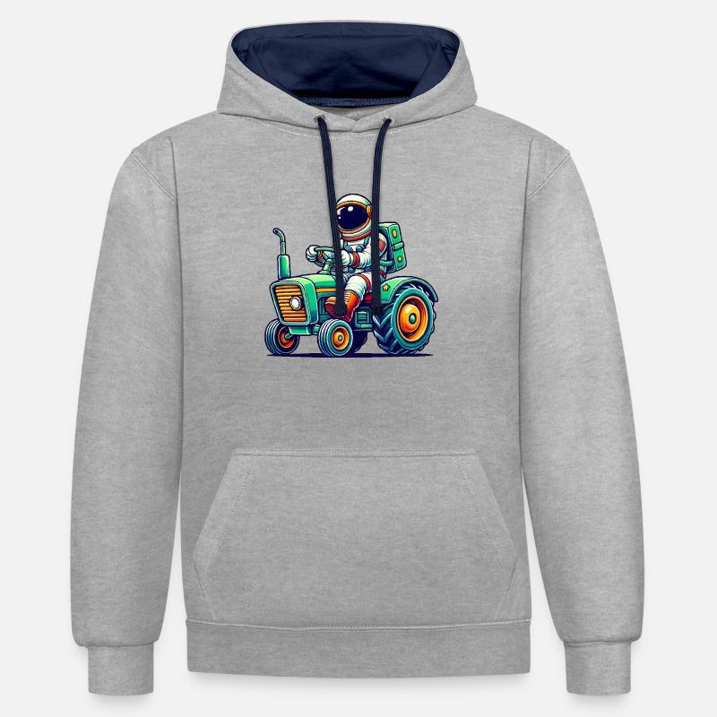 Tracteur astronaute - Sweat à capuche contrasté - gris chiné/bleu marine