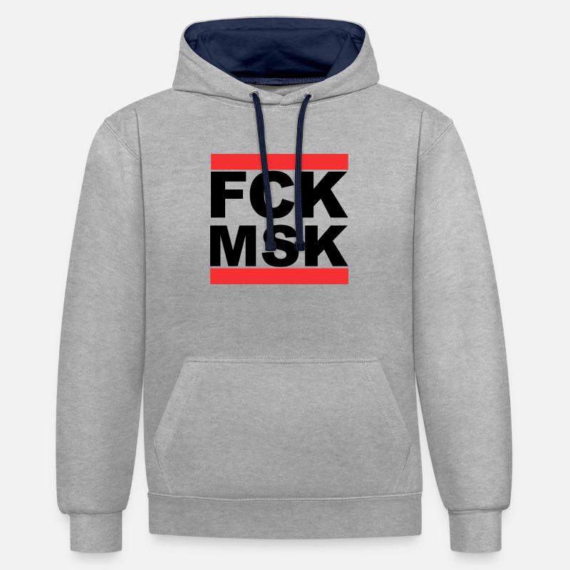 FCK MSK - Sweat à capuche contrasté - gris chiné/bleu marine