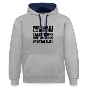 Hunde Sprüche, Geschenk zB Geburtstag, Nerd, Hund - Kontrast-Hoodie - Grau meliert/Navy - Vorne - Liana (172cm) & Jaron (178cm)