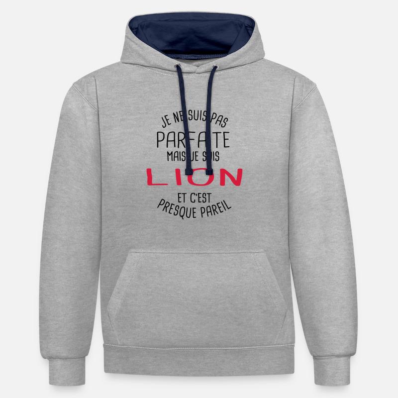 Pas parfaite mais lion - Sweat à capuche contrasté - gris chiné/bleu marine