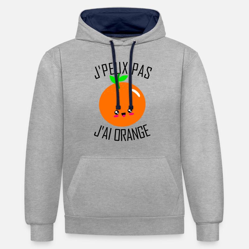 orange - Sweat à capuche contrasté - gris chiné/bleu marine