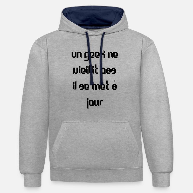 les geeks - Sweat à capuche contrasté - gris chiné/bleu marine