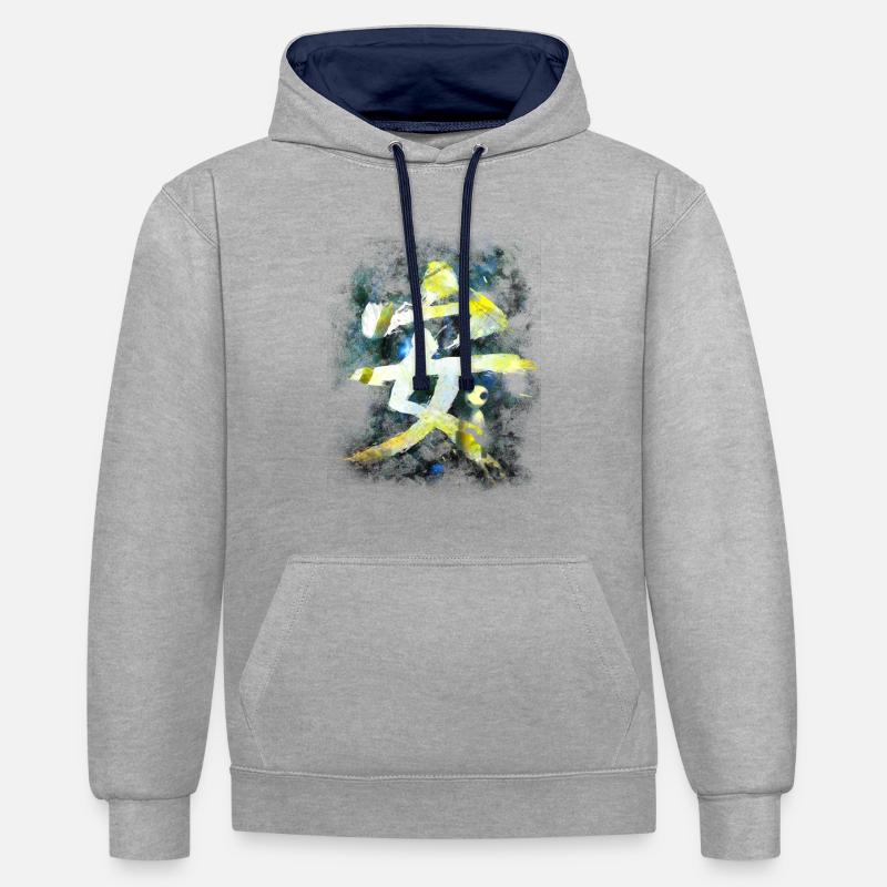tranquillité - Sweat à capuche contrasté - gris chiné/bleu marine