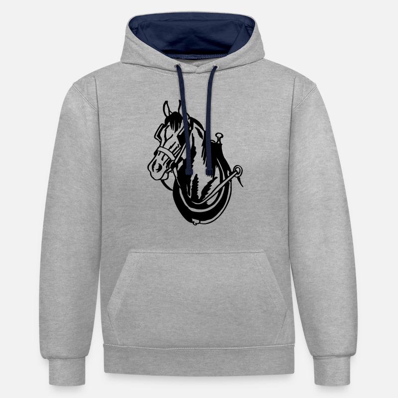 Cheval d'attelage - Sweat à capuche contrasté - gris chiné/bleu marine