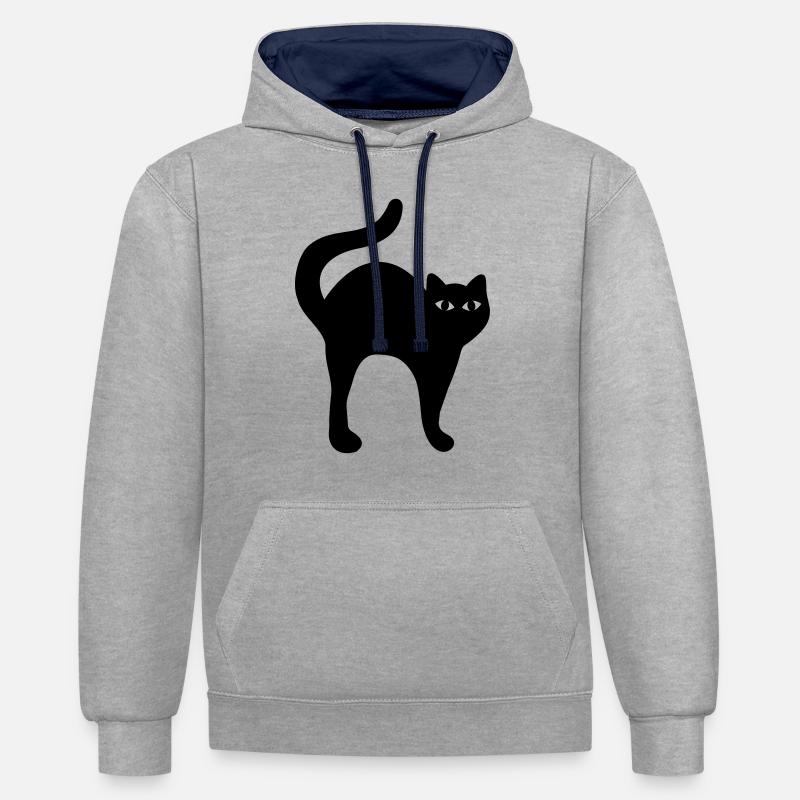 Chat - Sweat à capuche contrasté - gris chiné/bleu marine