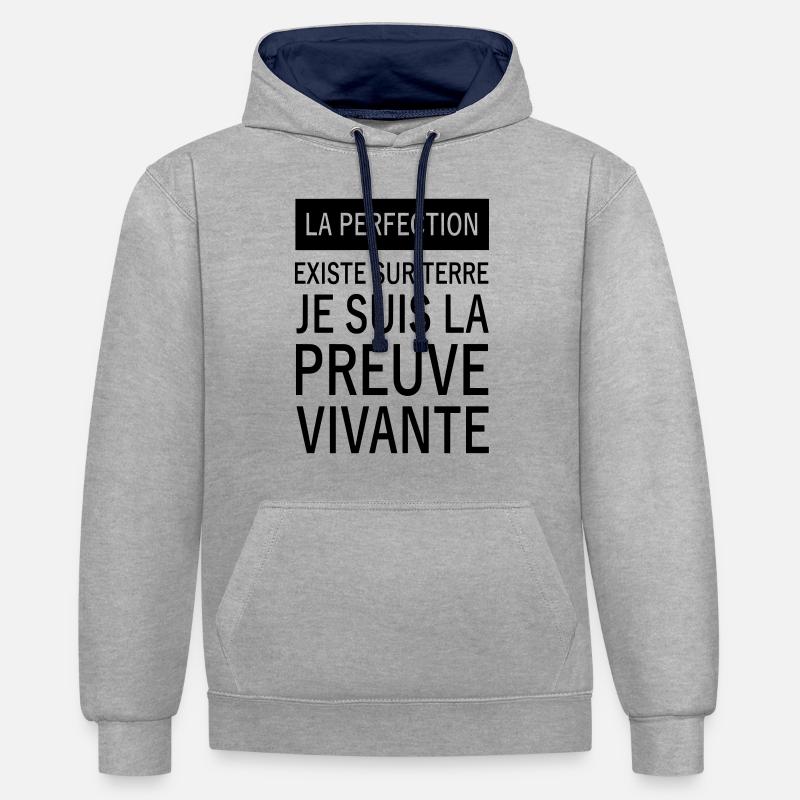 la perfection existe sur terre - Sweat à capuche contrasté - gris chiné/bleu marine