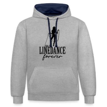 linedance pour toujours - Sweat à capuche contrasté - gris chiné/bleu marine - Devant - Liana (172cm) & Jaron (178cm)