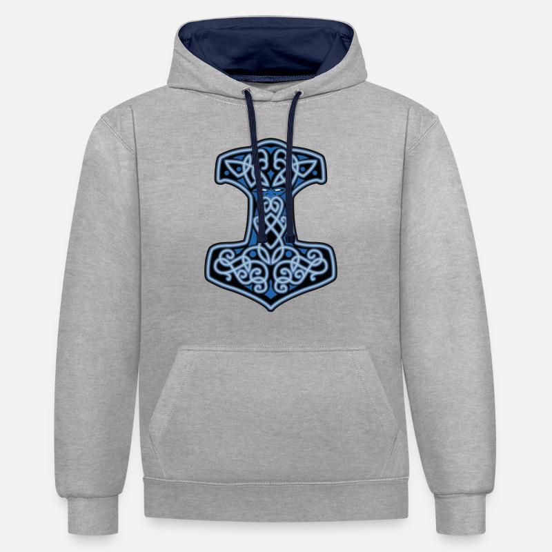 Mjöllnir - marteau de Thor - Sweat à capuche contrasté - gris chiné/bleu marine