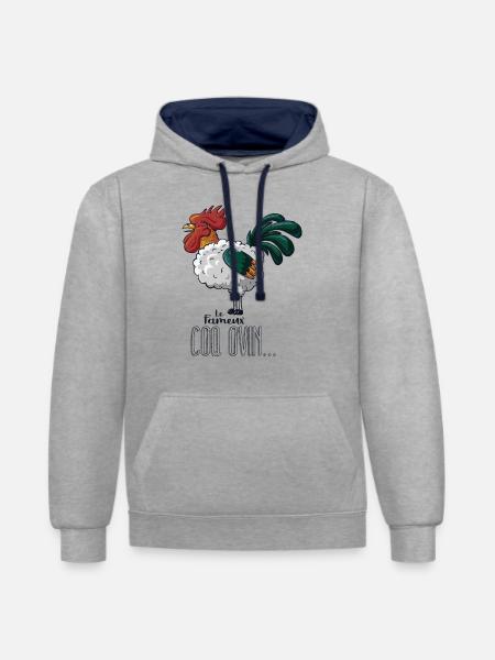 Coq ovin - Sweat à capuche contrasté - gris chiné/bleu marine