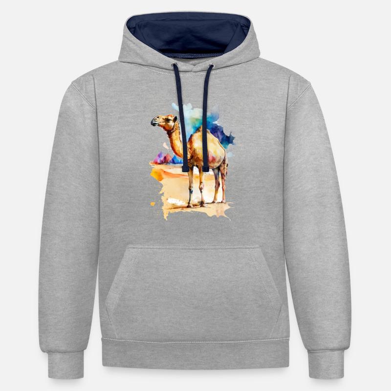 Chameau dans le désert - Sweat à capuche contrasté - gris chiné/bleu marine