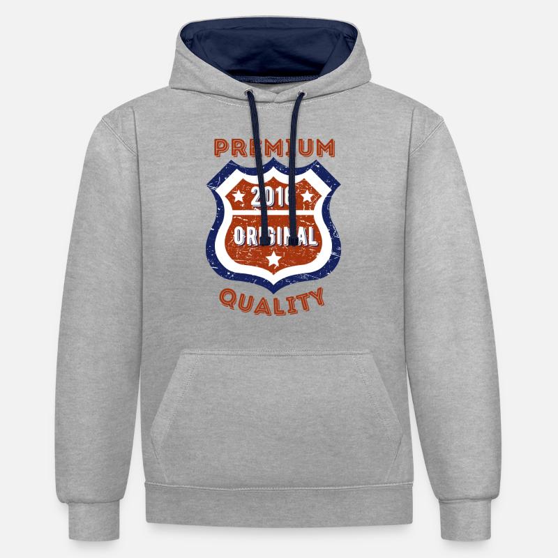 Qualité premium 2016 - Sweat à capuche contrasté - gris chiné/bleu marine