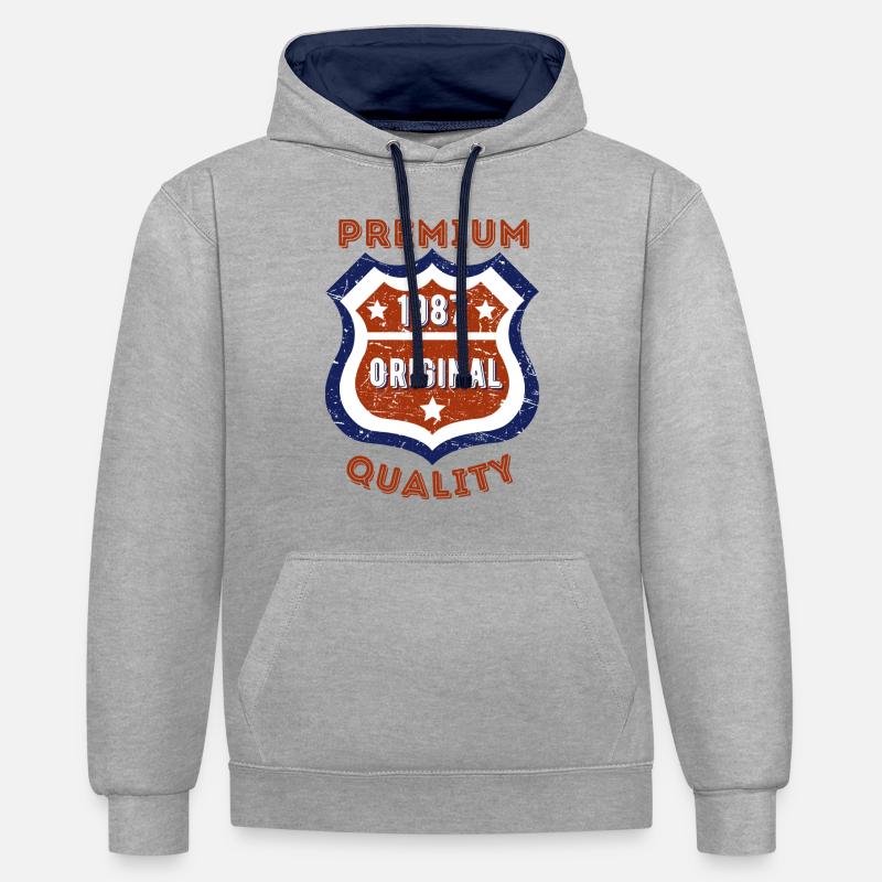 Qualité premium 1987 - Sweat à capuche contrasté - gris chiné/bleu marine