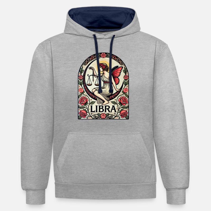 Fée d’anniversaire Balance - Sweat à capuche contrasté - gris chiné/bleu marine
