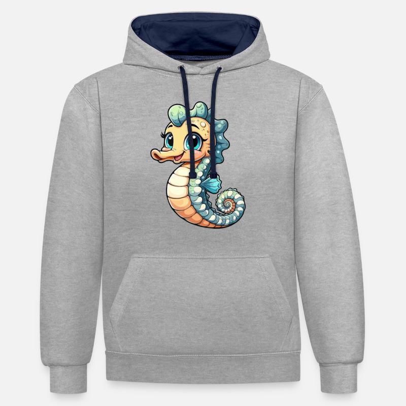 Mädchen Seepferdchen - Kontrast-Hoodie - Grau meliert/Navy