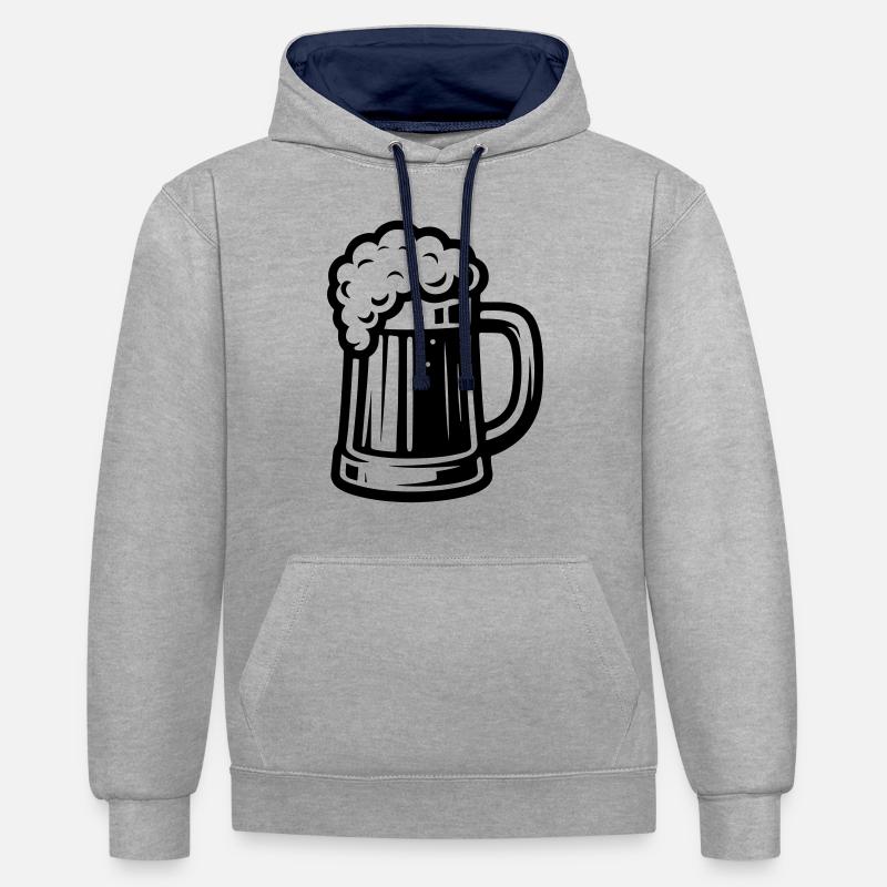 Chope à bière symbole bière - Sweat à capuche contrasté - gris chiné/bleu marine