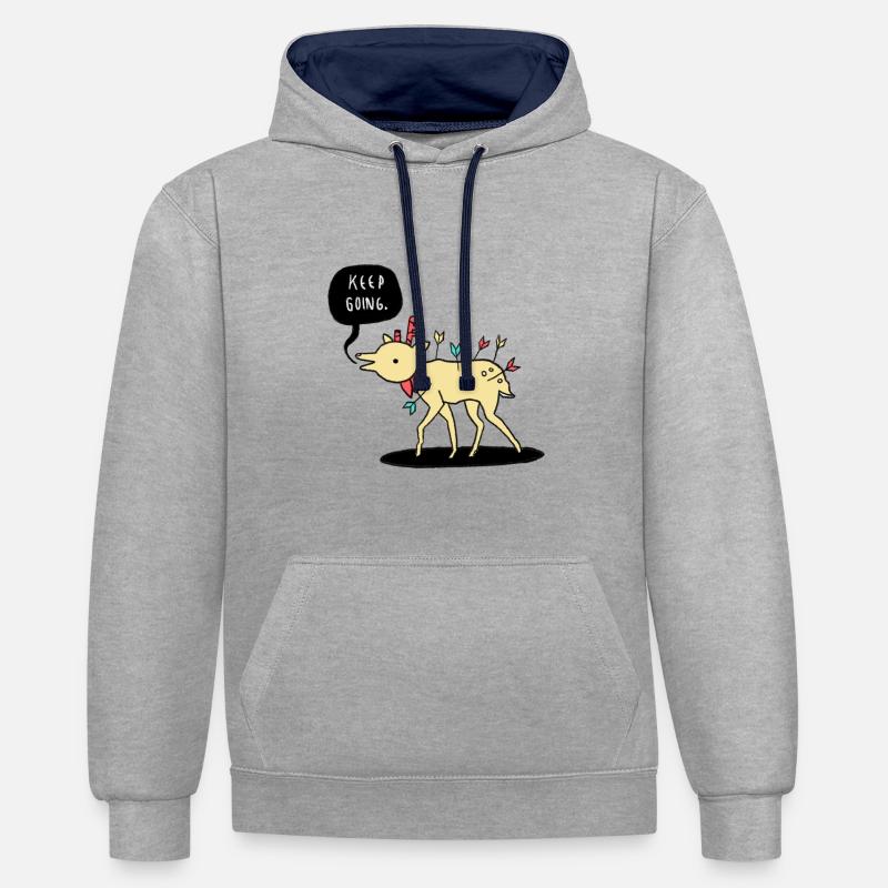 Kep Going Deer - Continuez - motivation - Sweat à capuche contrasté - gris chiné/bleu marine