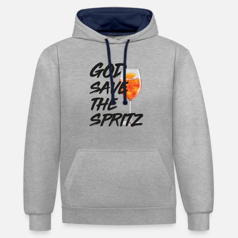 Dieu sauve le Spritz - Sweat à capuche contrasté - gris chiné/bleu marine