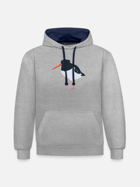 Austernfischer illustriert - Kontrast-Hoodie - Grau meliert/Navy