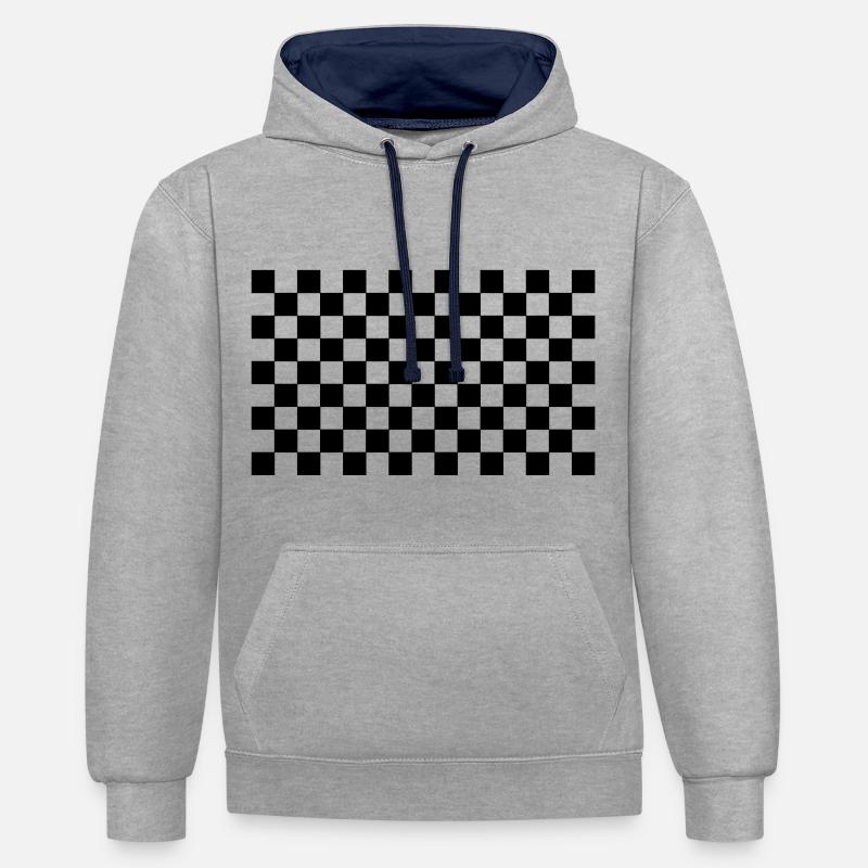 quadrillé pattern black white - Sweat à capuche contrasté - gris chiné/bleu marine