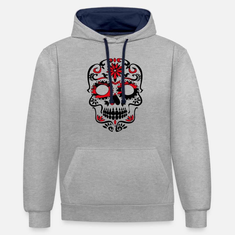 crâne mexique - Sweat à capuche contrasté - gris chiné/bleu marine