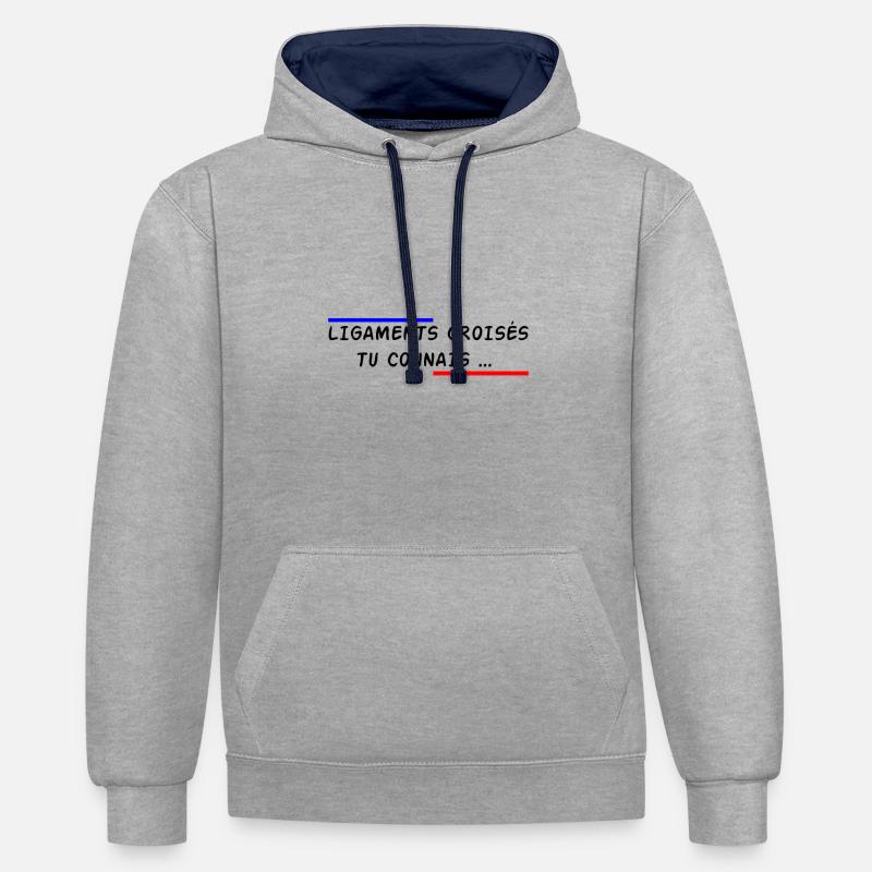 Ligaments croisés, tu connais - Sweat à capuche contrasté - gris chiné/bleu marine