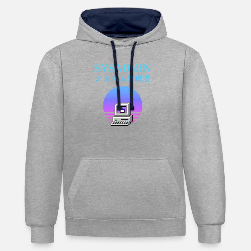 | d’administrateur système システム管理者 | vaporwave - Sweat à capuche contrasté - gris chiné/bleu marine