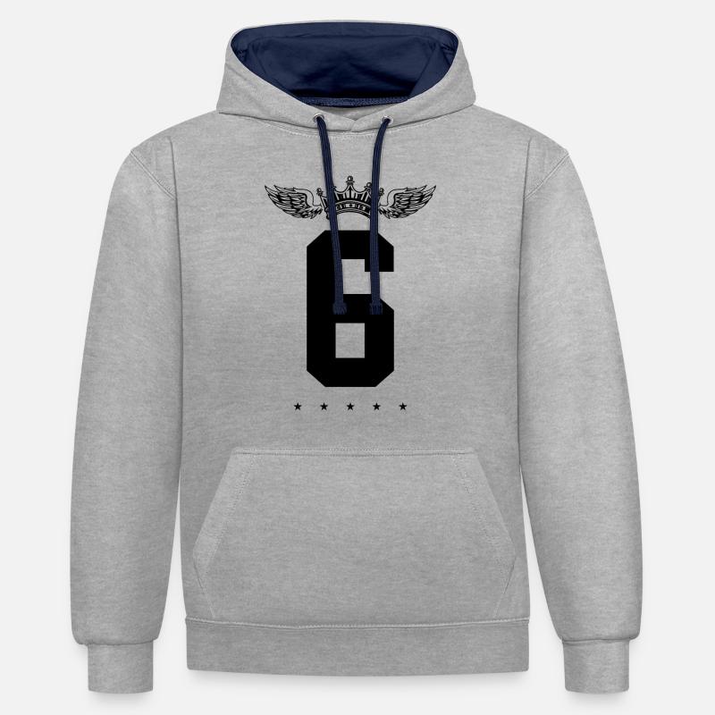 6 Couronne numérique - Sweat à capuche contrasté - gris chiné/bleu marine