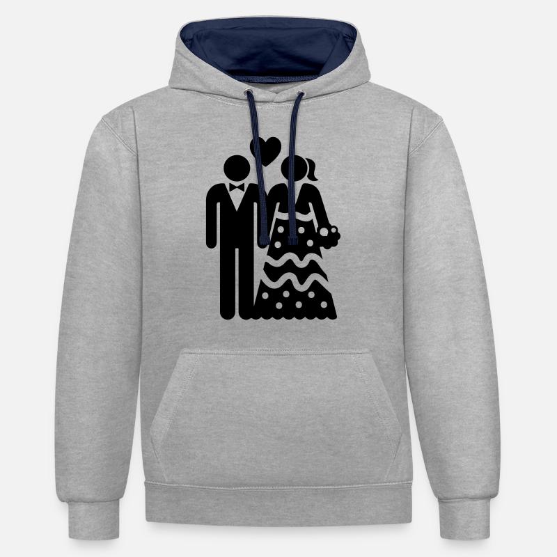 Couple Mariage Mariage Couple - Sweat à capuche contrasté - gris chiné/bleu marine