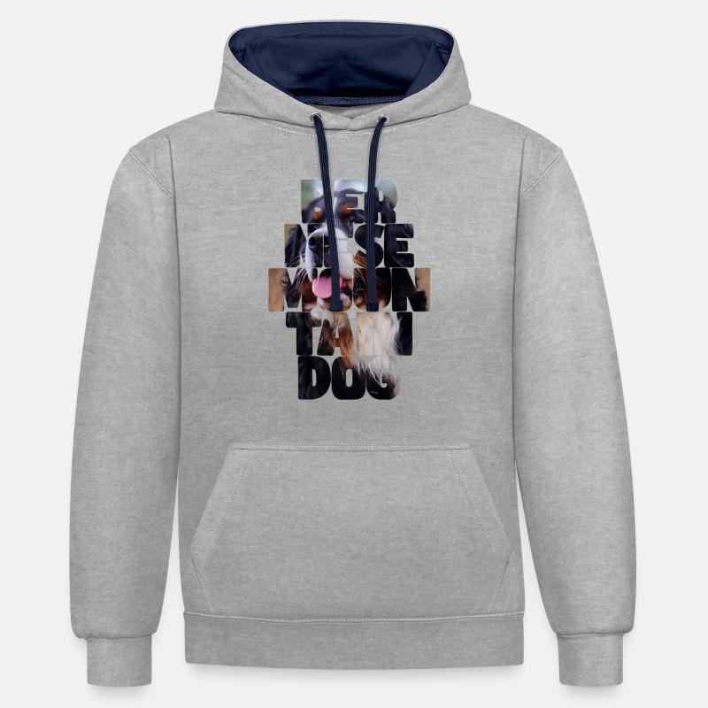 Bouvier bernois - Sweat à capuche contrasté - gris chiné/bleu marine