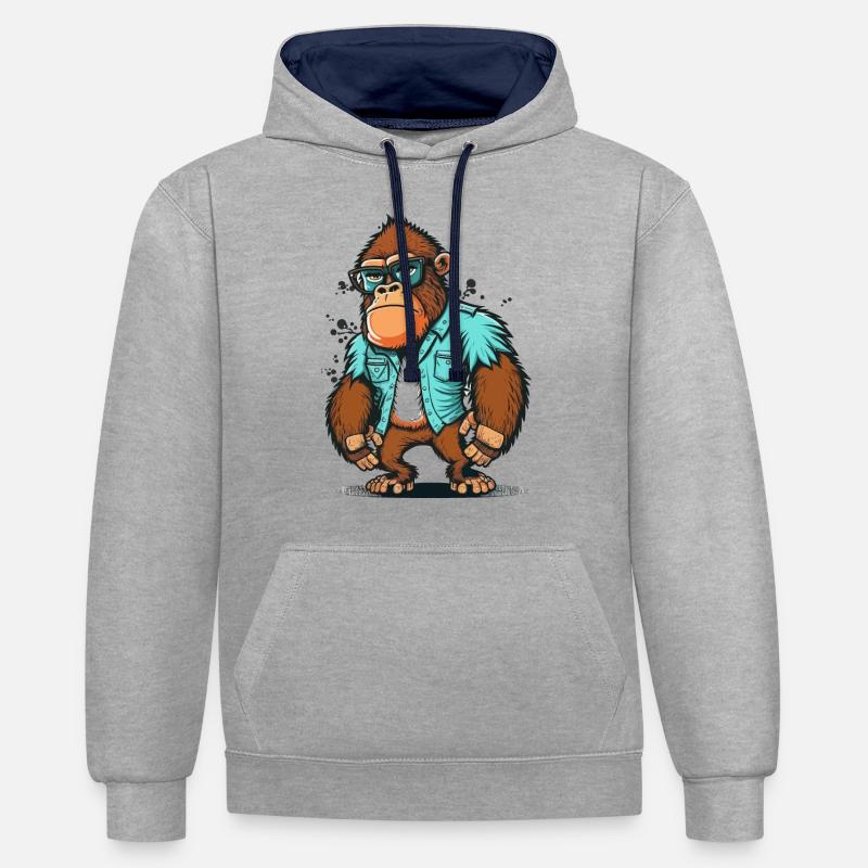 Geek out, Gorille ! - Sweat à capuche contrasté - gris chiné/bleu marine