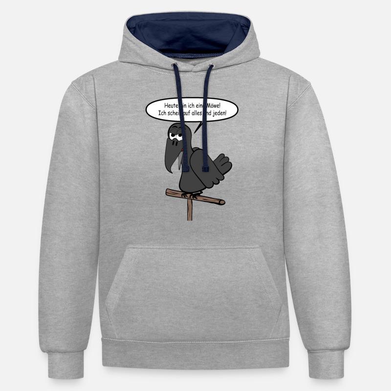 Heute bin ich eine Möwe - Kontrast-Hoodie - Grau meliert/Navy